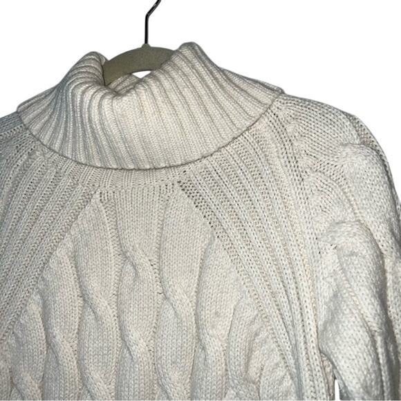 Cremieux Ladies Chunky Ivory Cable Knit Cowlneck Sweater, Size Small - Picture 3 of 5